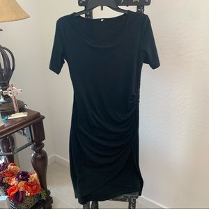 Maternity Dress MIDI Black Side Ruching S